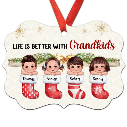Life Is Better With Grandkids Cute Kid Laying Head On Arms Stocking Personalized Christmas Ornament
