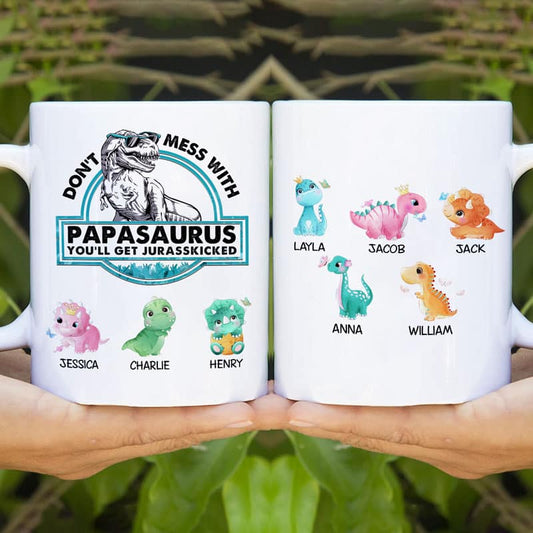 Don‘t Mess With Papasaurus Cute Dinosaur Personalized Coffee Mug
