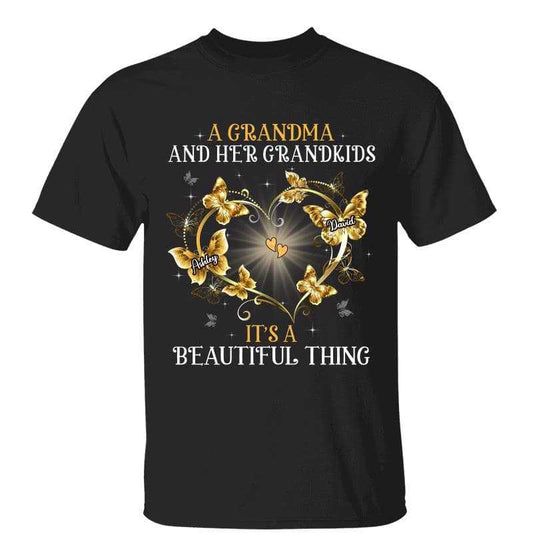 Beautiful Thing Grandma Grandkid Butterfly Heart Personalized Shirt