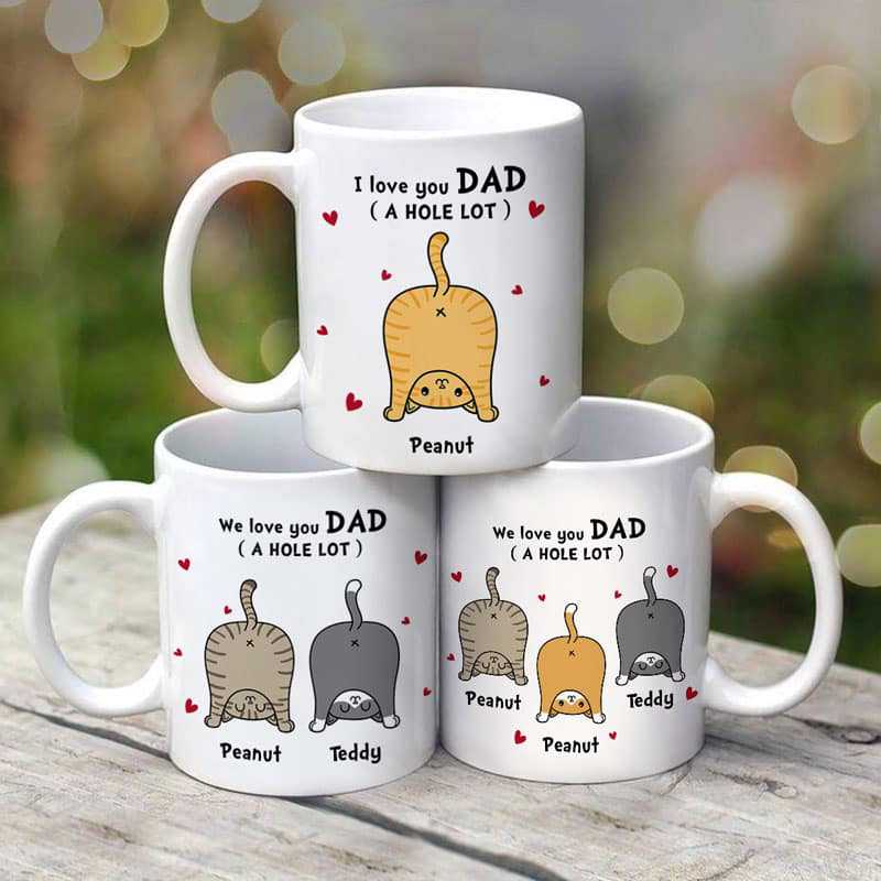 Cat Dad Love You A W-hole Lot Personalized Mug - GiftyGifts™️