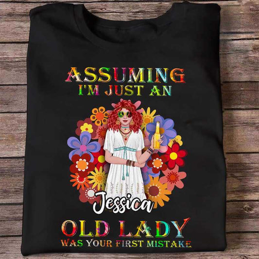Apparel Assuming Me Was Your Mistake Hippie Girl Personalized Shirt Classic Tee / Black Classic Tee / S