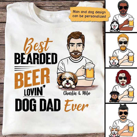 Apparel Bearded Beer Loving Dog Dad Old Man Personalized Shirt Classic Tee / White Classic Tee / S