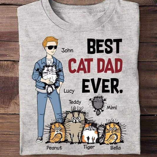 Apparel Best Cat Dad Ever Stick Cat Man Personalized Shirt Classic Tee / Ash Classic Tee / S