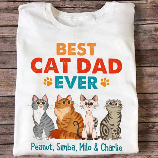 Apparel Best Cat Mom Cat Dad Ever Sitting Cat Cartoon Personalized Shirt Classic Tee / White Classic Tee / S