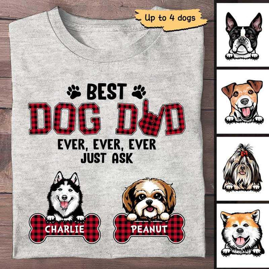 Apparel Best Dog Dad Ever Just Ask Red Plaid Dog Personalized Shirt Classic Tee / Ash Classic Tee / S