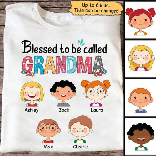 Apparel Blessed Grandma Colorful Family Kid Face Personalized Shirt Classic Tee / White Classic Tee / S