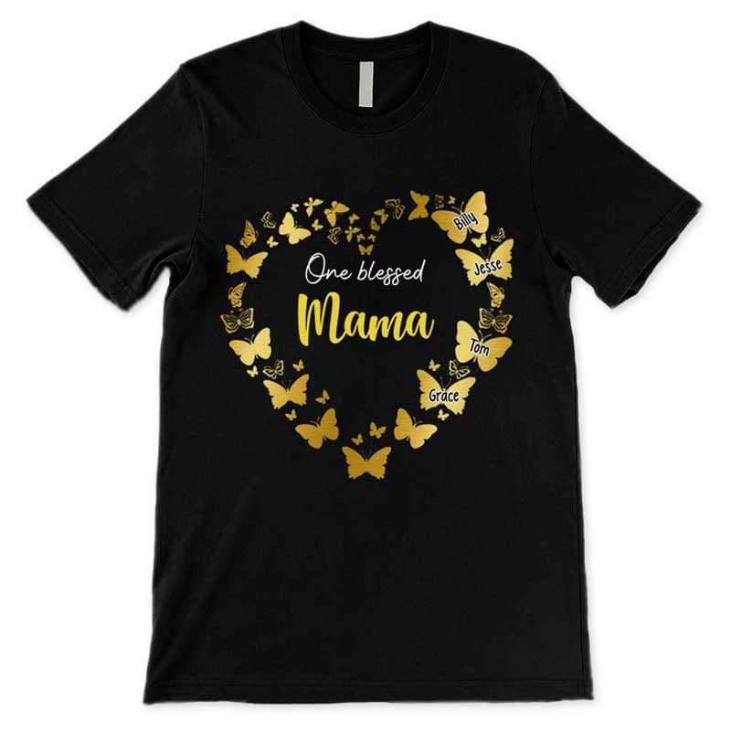 Apparel Blessed Mama Butterflies Colorful Heart Personalized Shirt