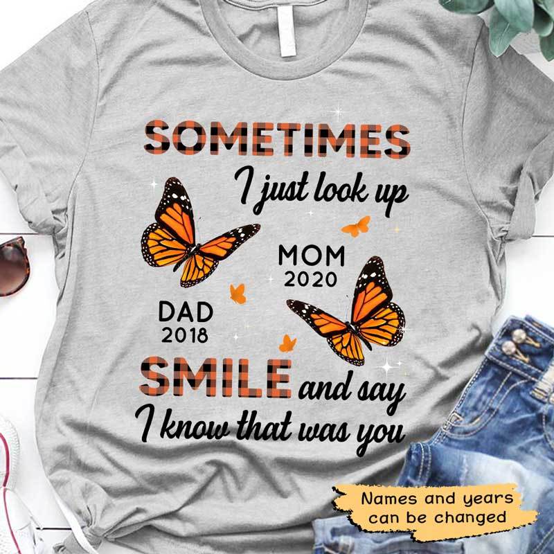 Apparel Butterfly Sometimes I Just Look Up Checkered Pattern Personalized Shirt Sweatshirt / Light Pink Sweatshirt / L