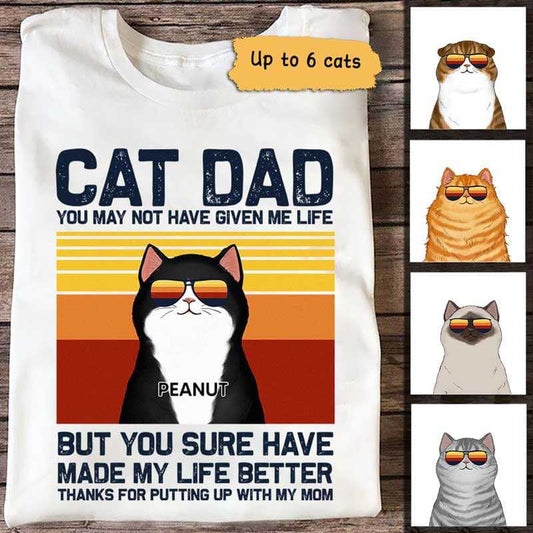Apparel Cat Dad Made My Life Better Retro Personalized Shirt Classic Tee / White Classic Tee / S
