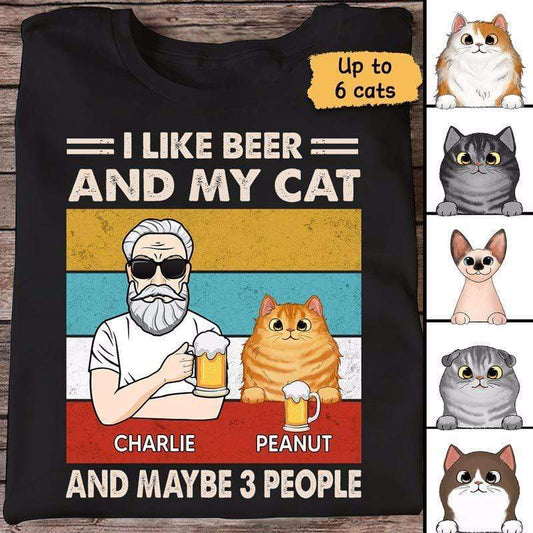 Apparel Cat Dad Retro Beer Fluffy Cats Personalized Shirt Classic Tee / Black Classic Tee / S
