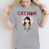 Apparel Cat Mom Red Plaid Chibi Girl And Sitting Cat Personalized Shirt