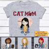 Apparel Cat Mom Red Plaid Chibi Girl And Sitting Cat Personalized Shirt Classic Tee / Ash Classic Tee / S