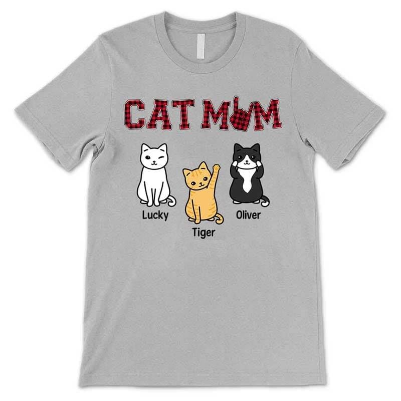 Apparel Cat Mom Red Plaid Sitting Cat Personalized Shirt