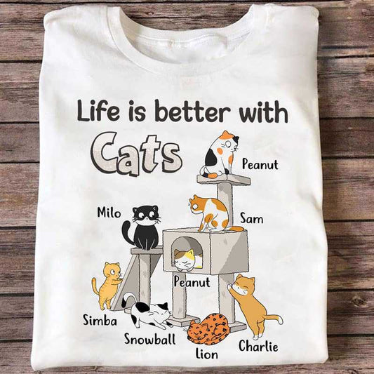Apparel Cat Tower Life Is Better With Cat Personalized Shirt Classic Tee / White Classic Tee / S