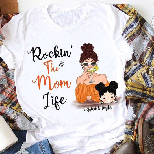 Apparel Cocktail Girl Rockin‘ Mom Life Cute Kids Personalized Shirt Classic Tee / White Classic Tee / S