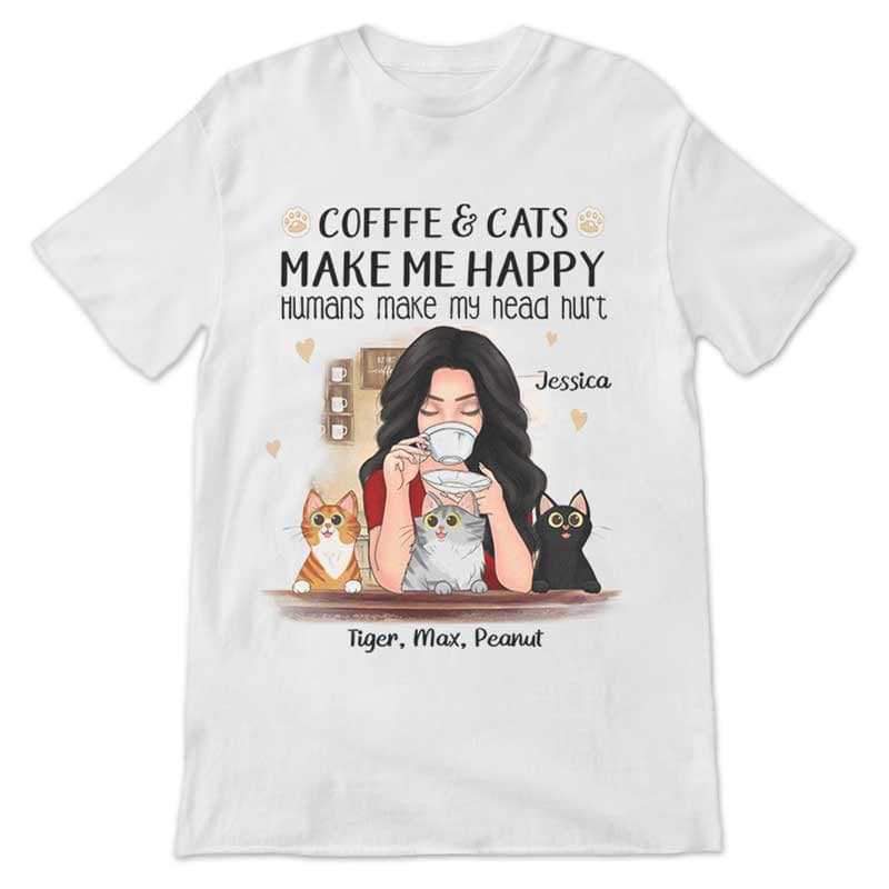 Apparel Coffee And Cats Make Me Happy Personalized Shirt