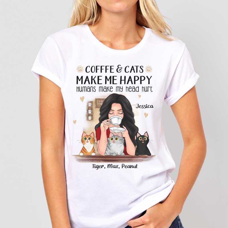 Apparel Coffee And Cats Make Me Happy Personalized Shirt