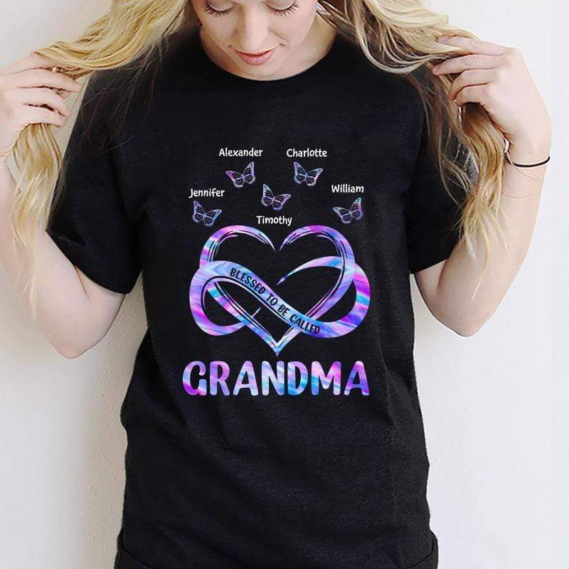 Apparel Colorful Heart Infinity Butterfly Grandma Mom Personalized Shirt