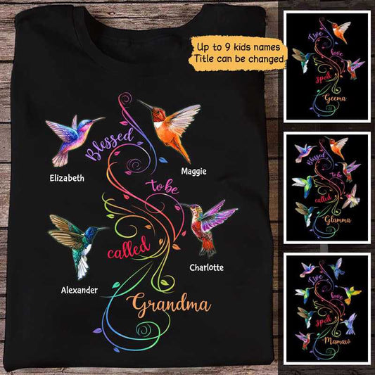 Apparel Colorful Swirl Grandma Hummingbird Personalized Shirt Classic Tee / Black Classic Tee / S