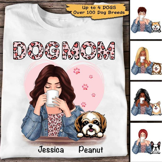 Apparel Dog Mom Leopard Heart Pattern Personalized Shirt Classic Tee / White Classic Tee / S
