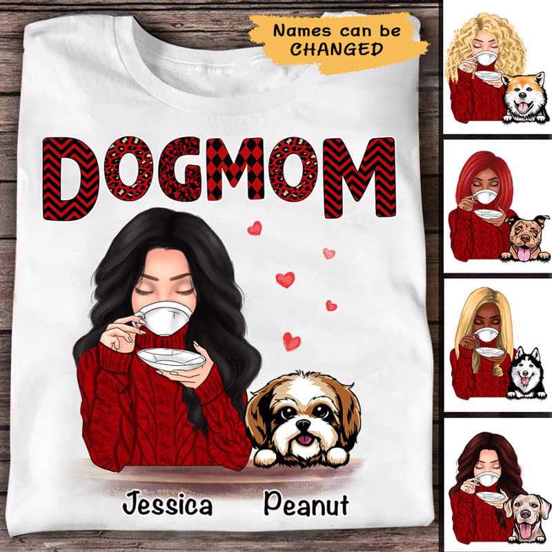 Apparel Dog Mom Red Patterned Personalized Shirt Sweatshirt / Light Pink Sweatshirt / 3XL