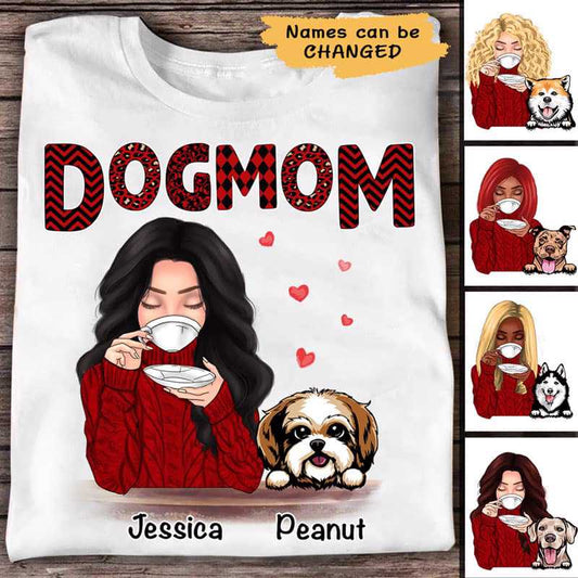 Apparel Dog Mom Red Patterned Personalized Shirt Sweatshirt / Light Pink Sweatshirt / 3XL