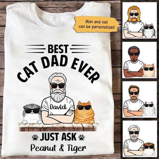 Apparel Fluffy Cat Best Cat Dad Personalized Shirt Classic Tee / White Classic Tee / S