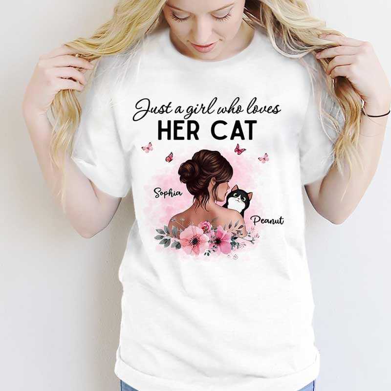 Apparel Girl Loves Her Cat Floral Personalized Shirt