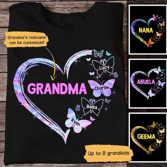 Apparel Grandma Galaxy Butterfly Heart Personalized Shirt Classic Tee / Black Classic Tee / S