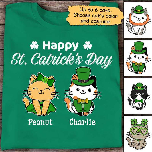 Apparel Happy St Catrick‘s Day Sitting Cat Personalized Shirt Classic Tee / Kelly Classic Tee / S