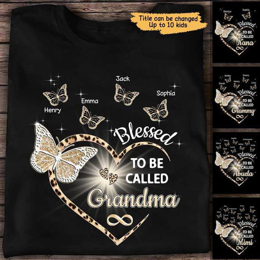 Apparel Heart Butterflies Grandma Leopard Personalized Shirt Classic Tee / Black Classic Tee / S