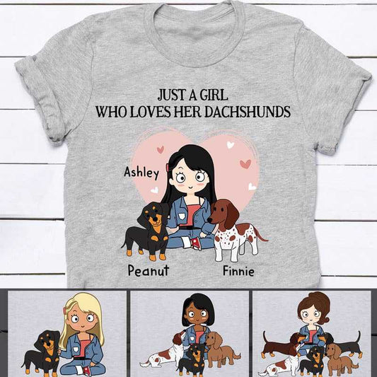 Apparel Just A Girl Loves Dachshunds Personalized Shirt Sweatshirt / Light Pink Sweatshirt / 3XL