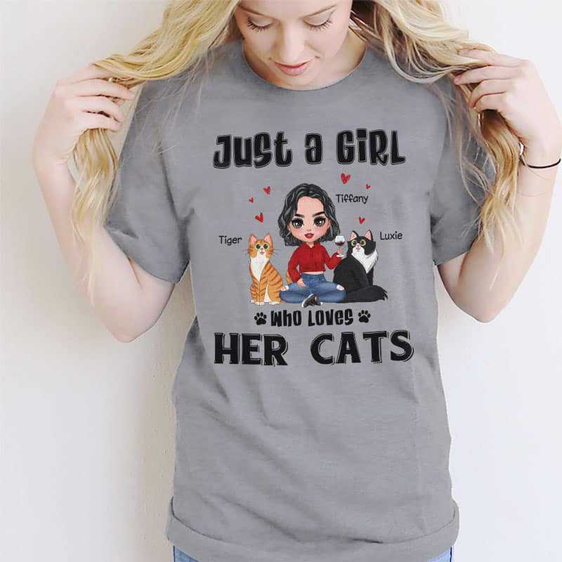 Apparel Just A Girl Loving Cats Sitting Doll Girl Personalized Shirt