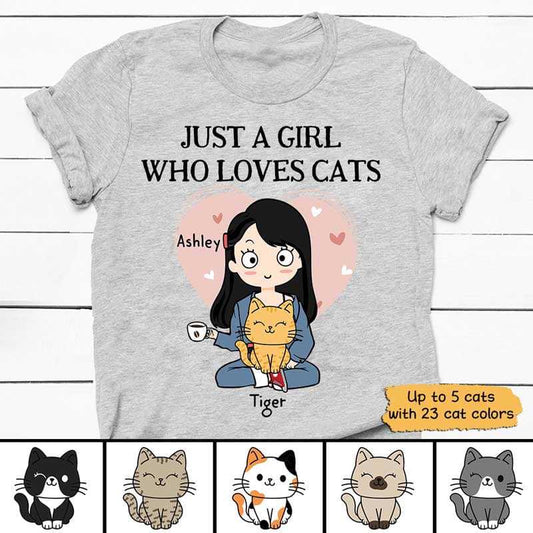 Apparel Just A Girl Who Love Cats Chibi Sitting Cat Personalized Shirt Sweatshirt / Light Pink Sweatshirt / S