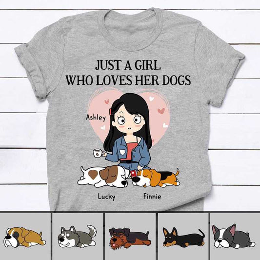 Apparel Just A Girl Who Loves Dogs Chibi and Sleeping Dog Personalized Shirt Sweatshirt / Light Pink Sweatshirt / 3XL