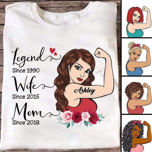 Apparel Legend Wife Mom Strong Woman Personalized Shirt Classic Tee / White Classic Tee / S