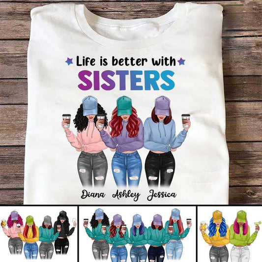 Apparel Life Is Better With Sisters Modern Girls Personalized Shirt Sweatshirt / Light Pink Sweatshirt / XL