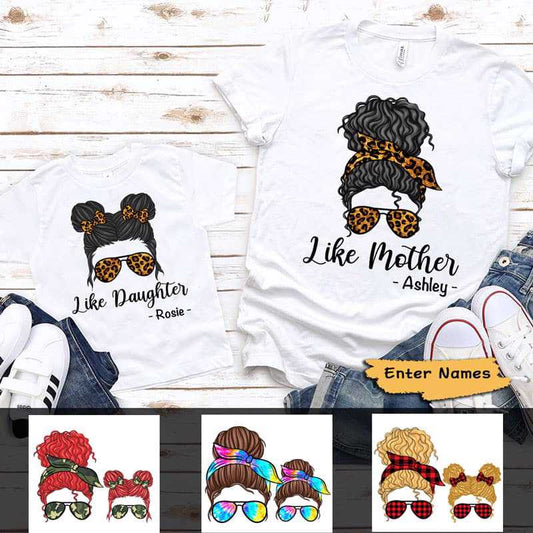 Apparel Like Mother Like Daughter Messy Bun Personalized Shirt Classic Tee / White Classic Tee / S