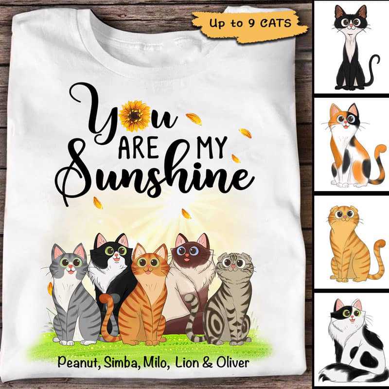Apparel My Sunshine Sitting Cat Cartoon Personalized Shirt Classic Tee / White Classic Tee / S