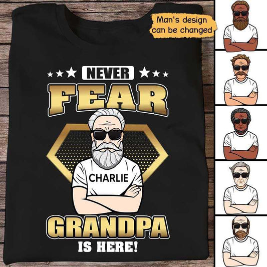 Apparel Never Fear Grandpa Is Here Personalized Shirt Classic Tee / Black Classic Tee / S