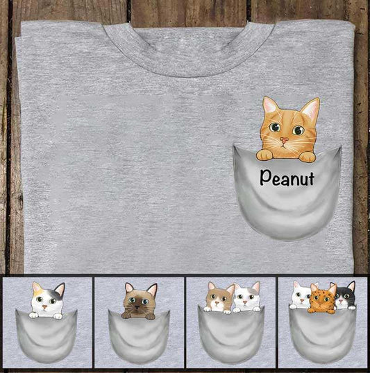 Apparel Peeking Cats Pocket Personalized Shirt Classic Tee / Ash Classic Tee / S