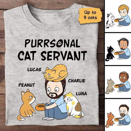 Apparel Purrsonal Cat Servant Man And Cats Personalized Shirt Classic Tee / Ash Classic Tee / S