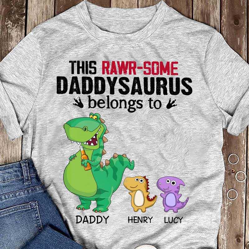 Apparel Rawrsome Grandpasaurus Belongs To Little Dinosaur Personalized Shirt Classic Tee / Ash Classic Tee / S