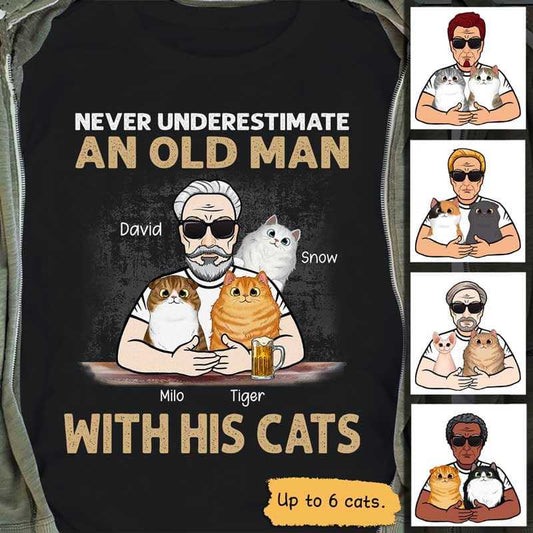 Apparel Real Men Love Cat Fluffy Cat Old Man Personalized Shirt Classic Tee / Black Classic Tee / S