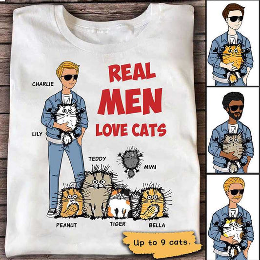 Apparel Real Men Love Cat Stick Man Personalized Shirt Classic Tee / White Classic Tee / S