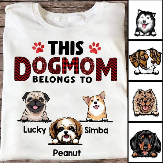 Apparel Red Pattern This Dog Mom Belongs To Personalized Shirt Classic Tee / White Classic Tee / S