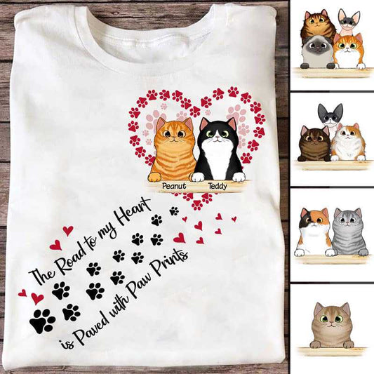 Apparel Road To My Heart Fluffy Cats Personalized Shirt Classic Tee / White Classic Tee / S