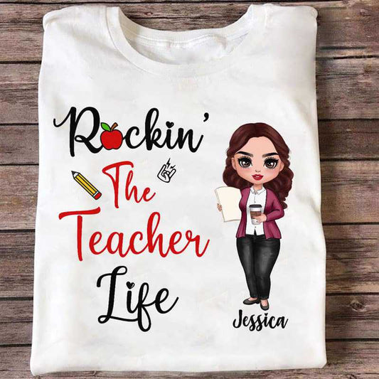Apparel Rockin Doll Teacher Life Personalized Shirt Classic Tee / White Classic Tee / S