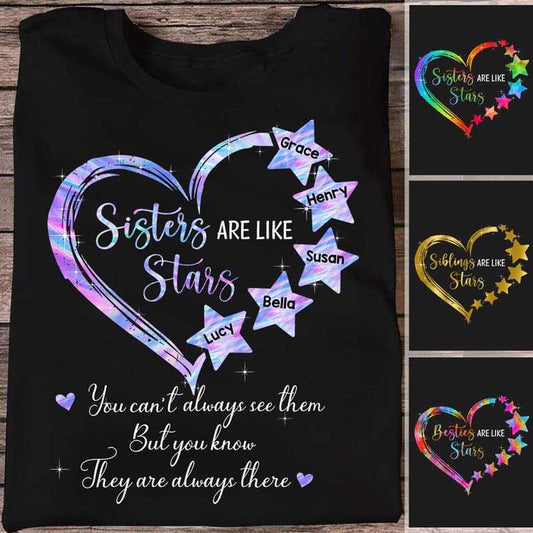 Apparel Sisters Besties Like Stars Personalized Shirt Classic Tee / Black Classic Tee / S