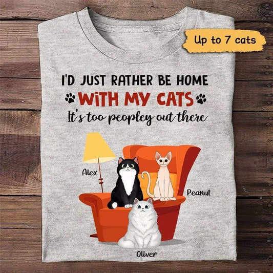 Apparel Stay Home With Fluffy Cat Personalized Shirt Classic Tee / Ash Classic Tee / S